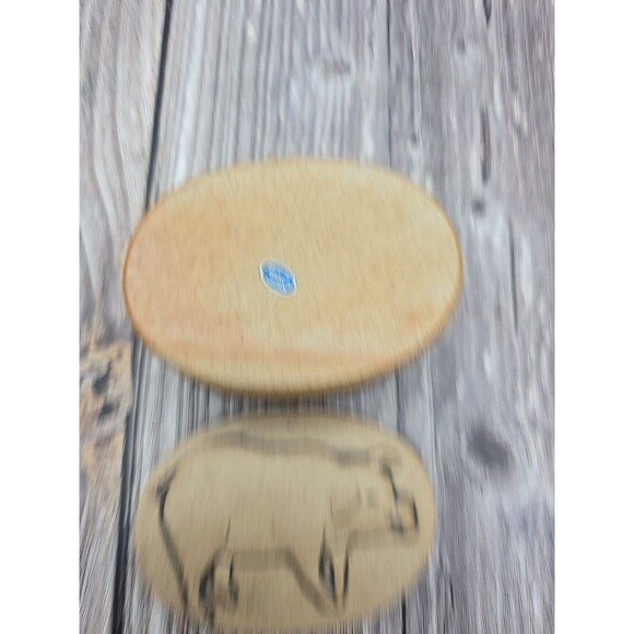 Vtg  Brown Pig w/ Apple Small Oval Stoneware Ceramic Jewelry Trinket Box Japan - Picture 8 of 12